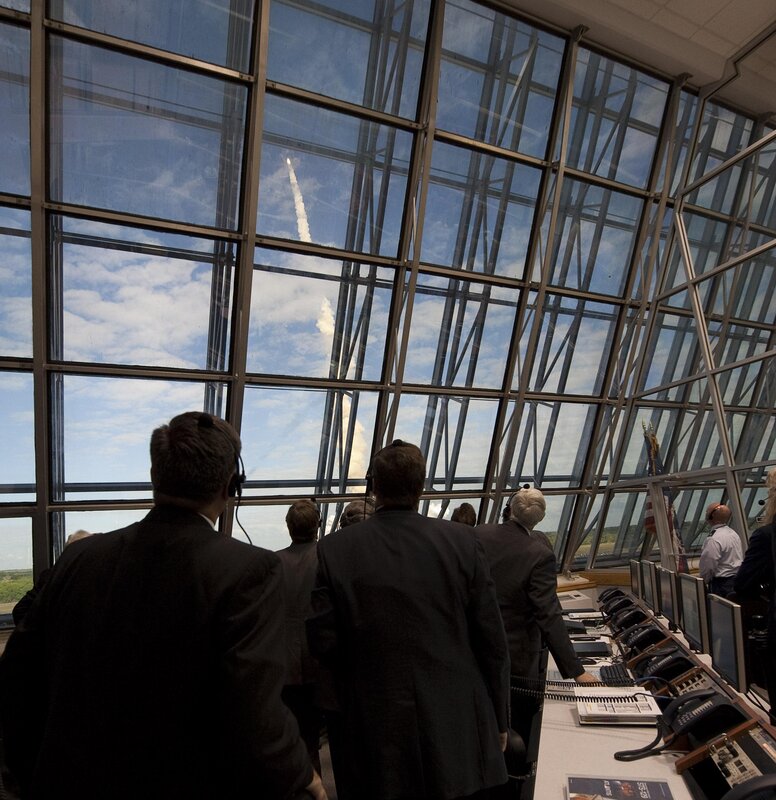 Rocket launch viewed from control room