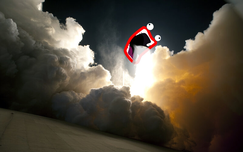 Rocket launch with cartoon mouth