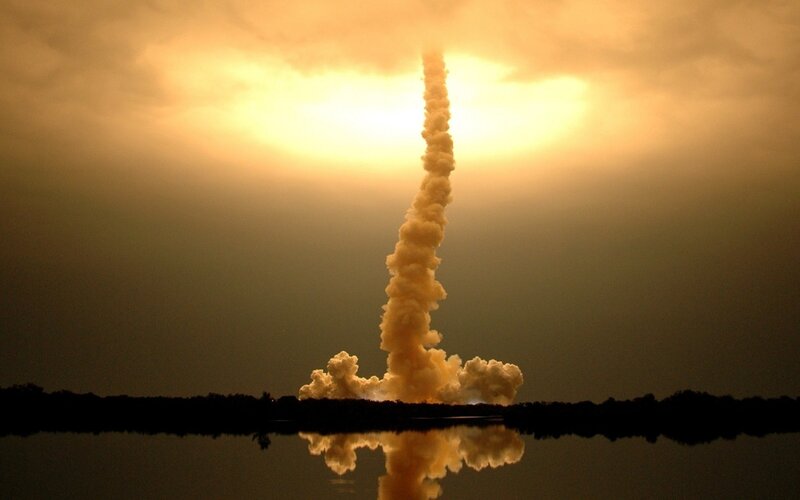 Rocket Launch — Yellow, Dramatic, Sunrise, Photograph, Smoke