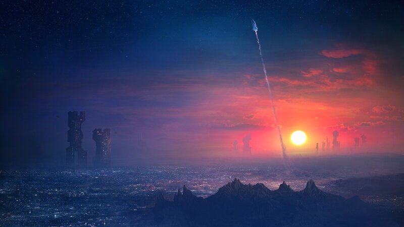 Rocket Launching at Sunset — Blue