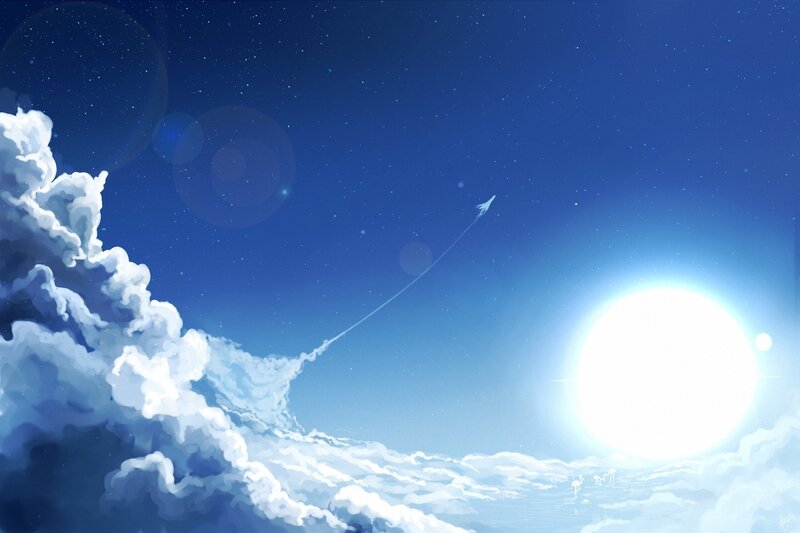 Rocket Launching into Sky — Blue, Serene, Night, Digital Art