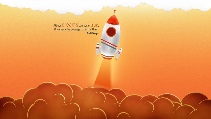 Rocket Launching into Sky — Orange