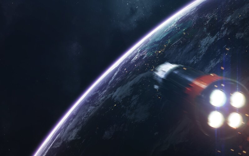 Rocket Launching into Space — Black, Dramatic