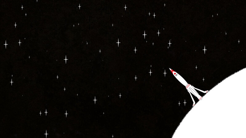 Rocket Launching into Space — Black, Serene, Night