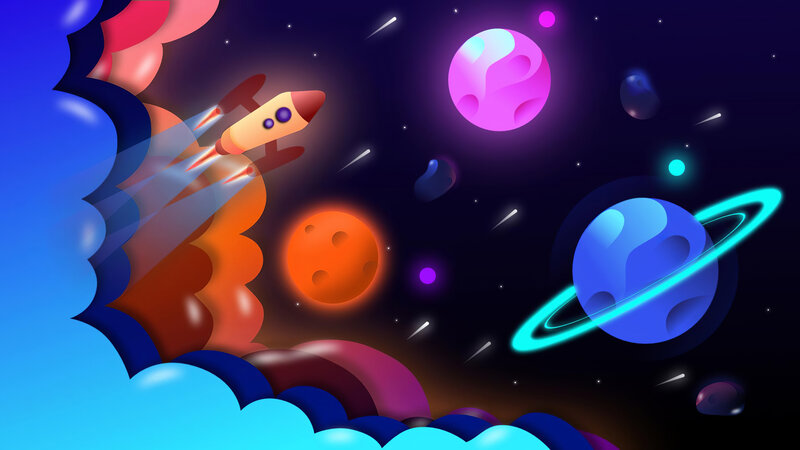 Rocket Launching into Space — Blue, Adventurous, Night