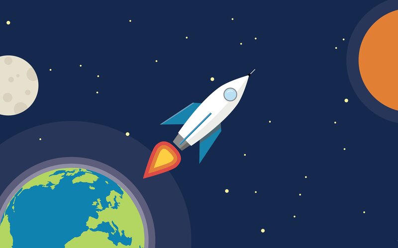 Rocket Launching into Space — Blue, Adventurous