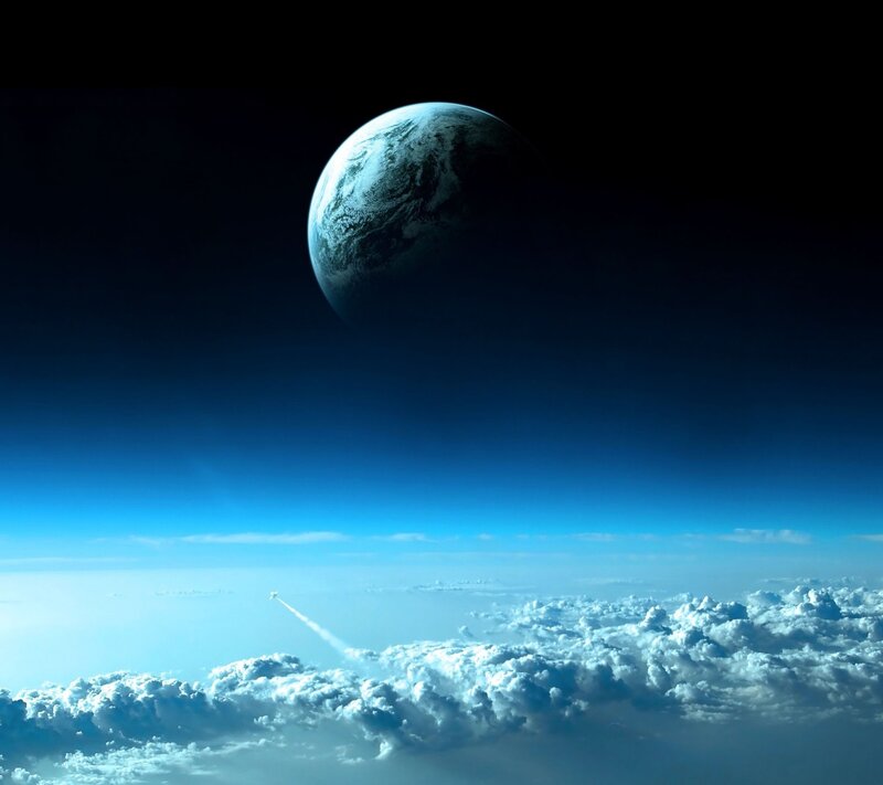 Rocket Launching into Space — Blue, Dramatic, Digital Art, Planet Earth
