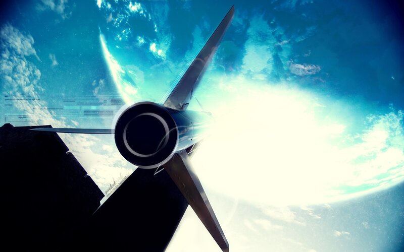 Rocket Launching into Space — Blue, Dramatic, Digital Art