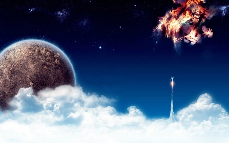 Rocket Launching into Space — Blue, Dramatic, Night