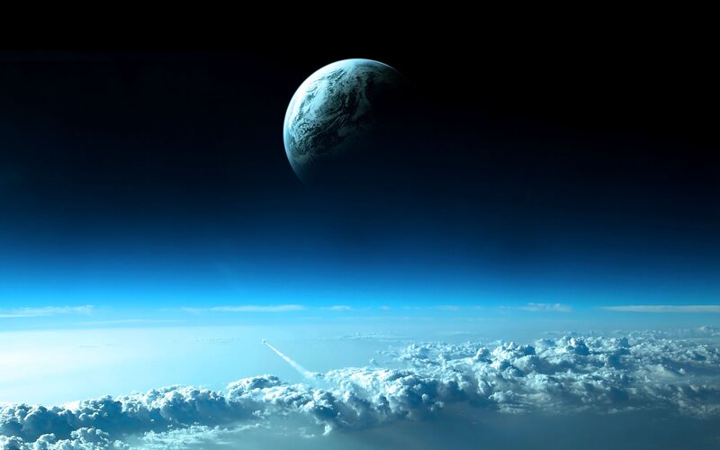 Rocket Launching into Space — Blue, Dramatic