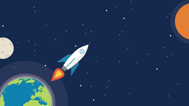 Rocket Launching into Space — Blue, Serene