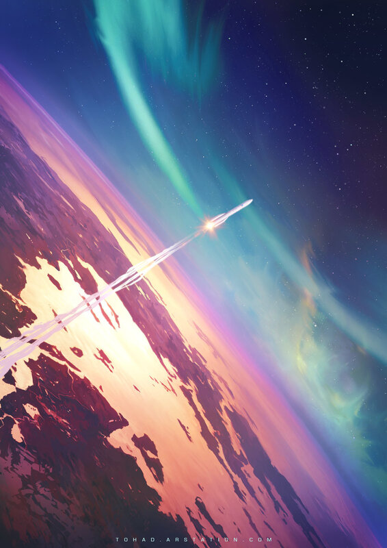 Rocket Launching into Space — Green, Dramatic