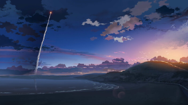 Rocket Launching over Beach — Blue