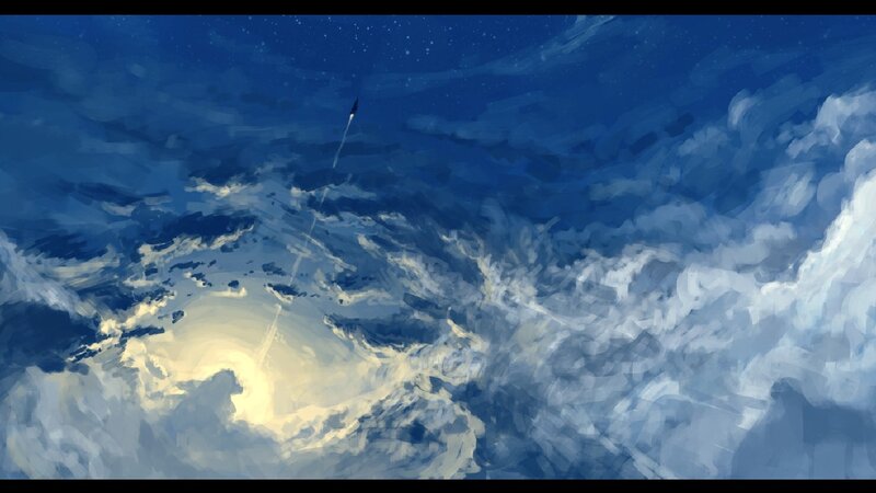 Rocket launching through clouds