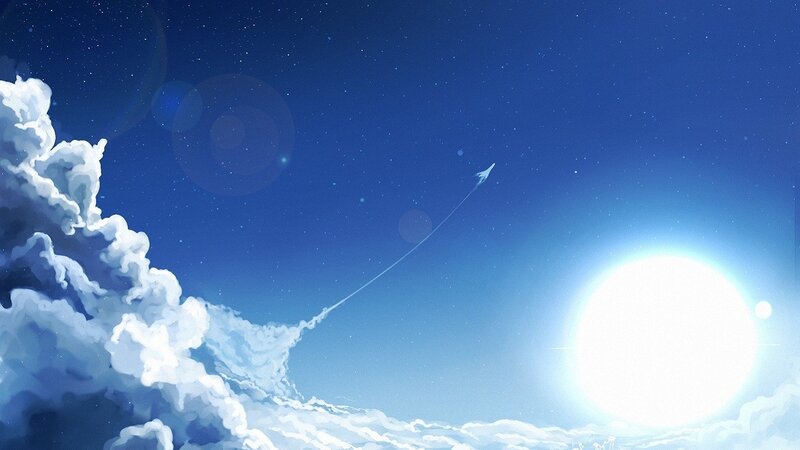 Rocket Launching Through Clouds — Blue, Serene