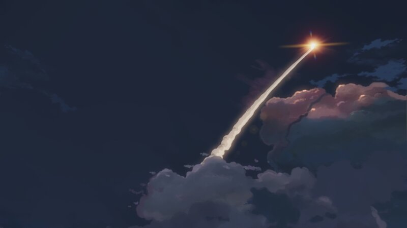 Rocket Launching Through Clouds — Dark Blue