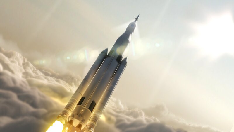 Rocket Launching Through Clouds — White