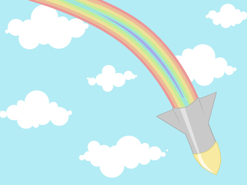 rocket launching with rainbow