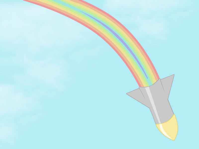 rocket launching with rainbow trail