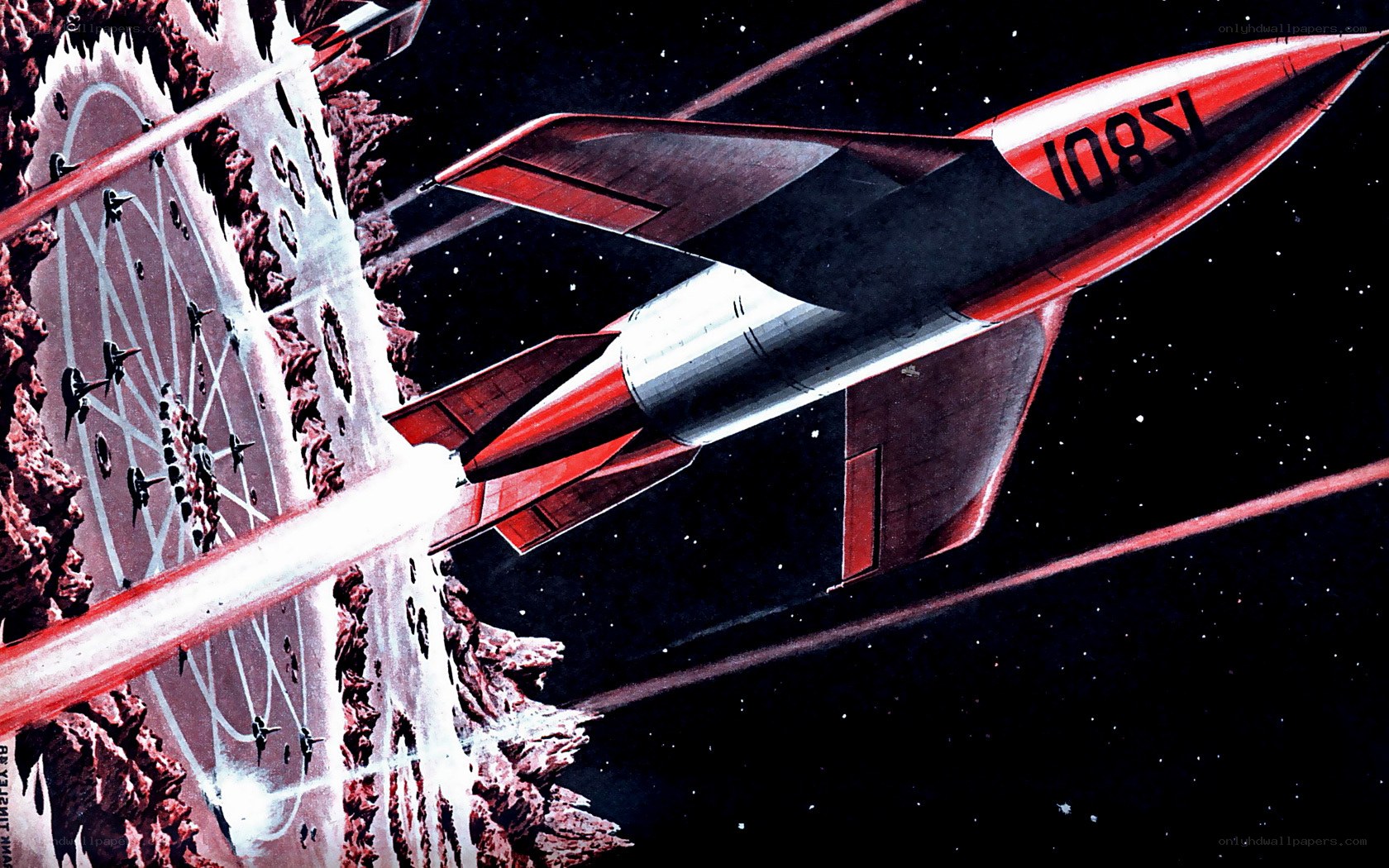 Rocket near asteroid field