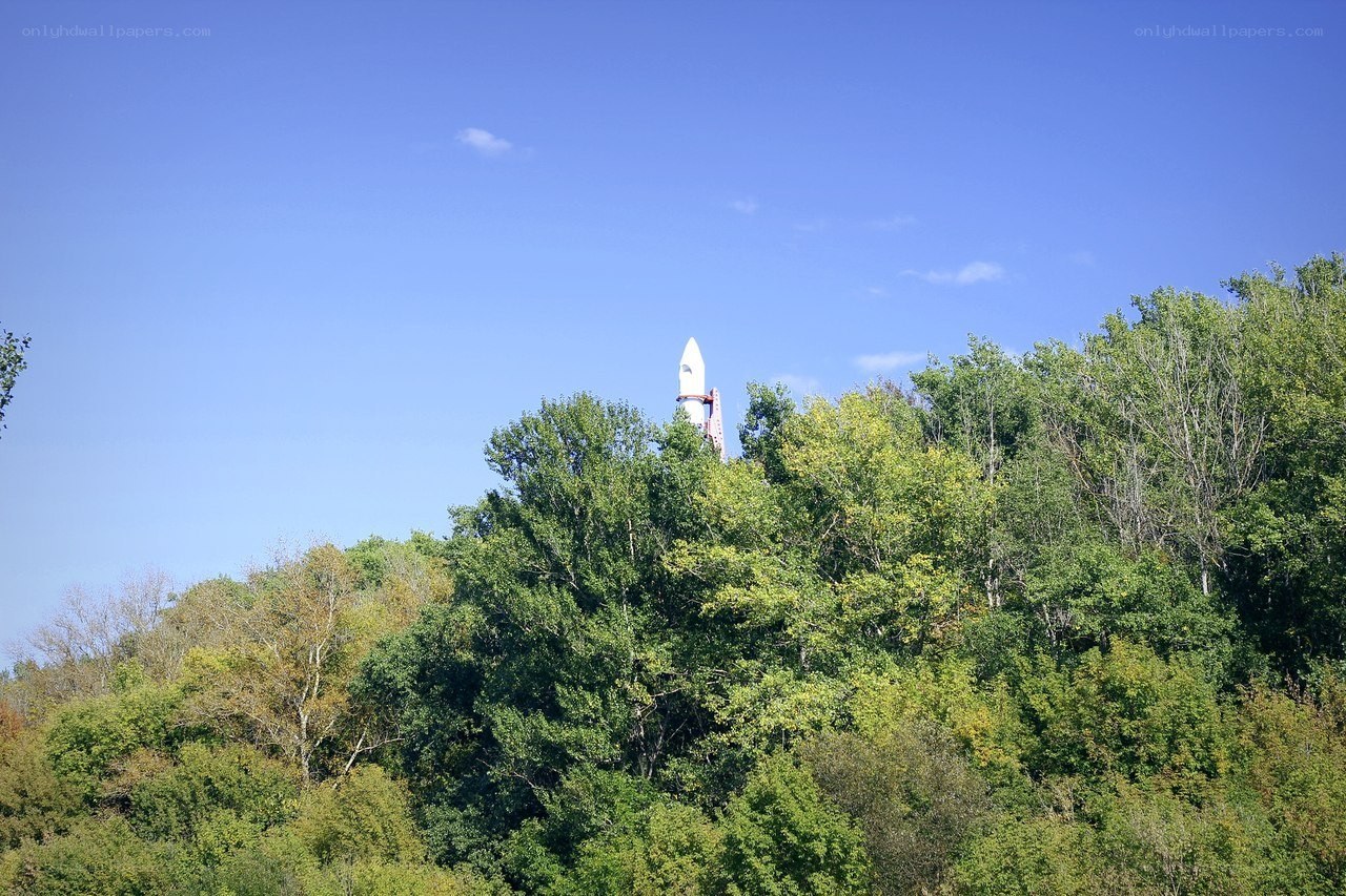 Rocket on a forested hill