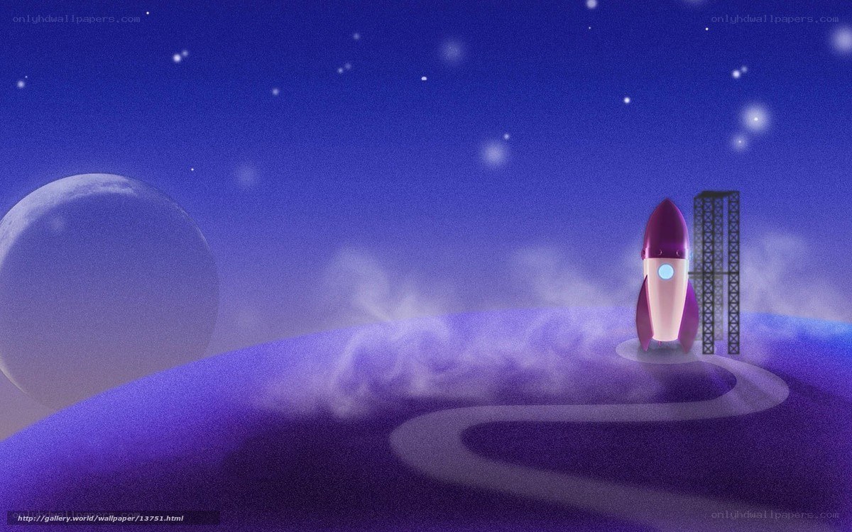 Rocket on a purple planet