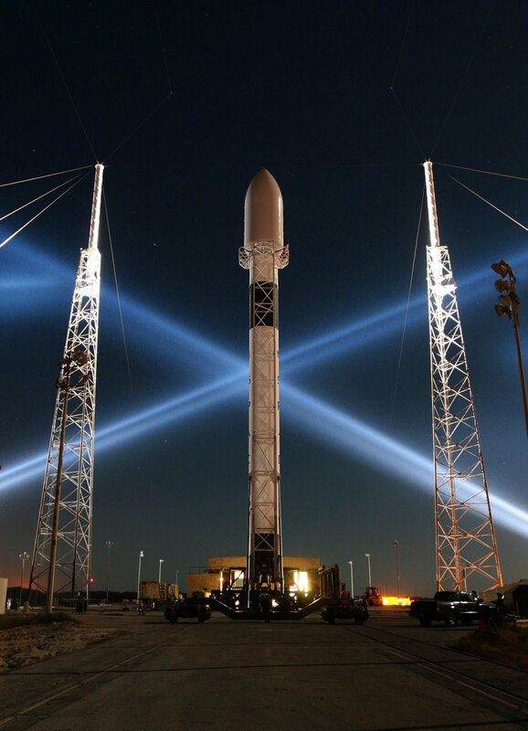 Rocket on launch pad at night