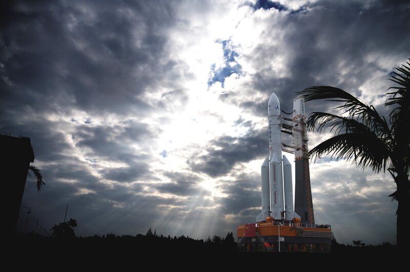 Rocket on Launch Pad — Gray, Dramatic, Afternoon