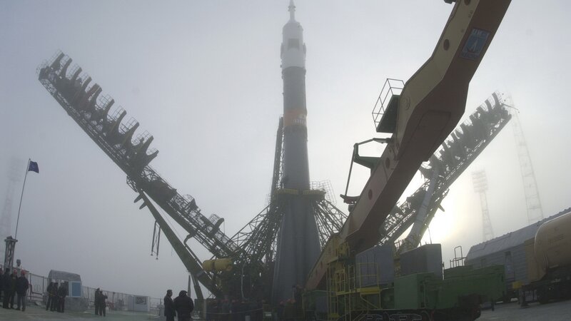 Rocket on Launch Pad — Gray, Overcast