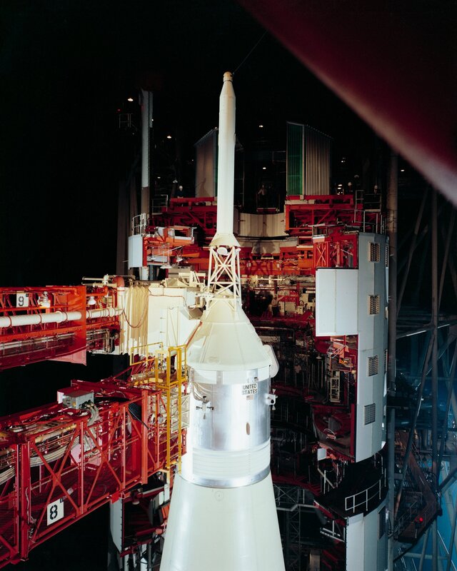 Rocket on Launch Pad — White, Dramatic