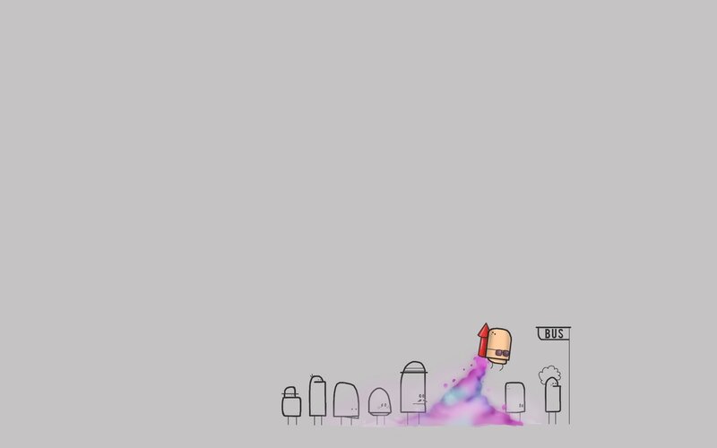 rocket-powered character at bus stop