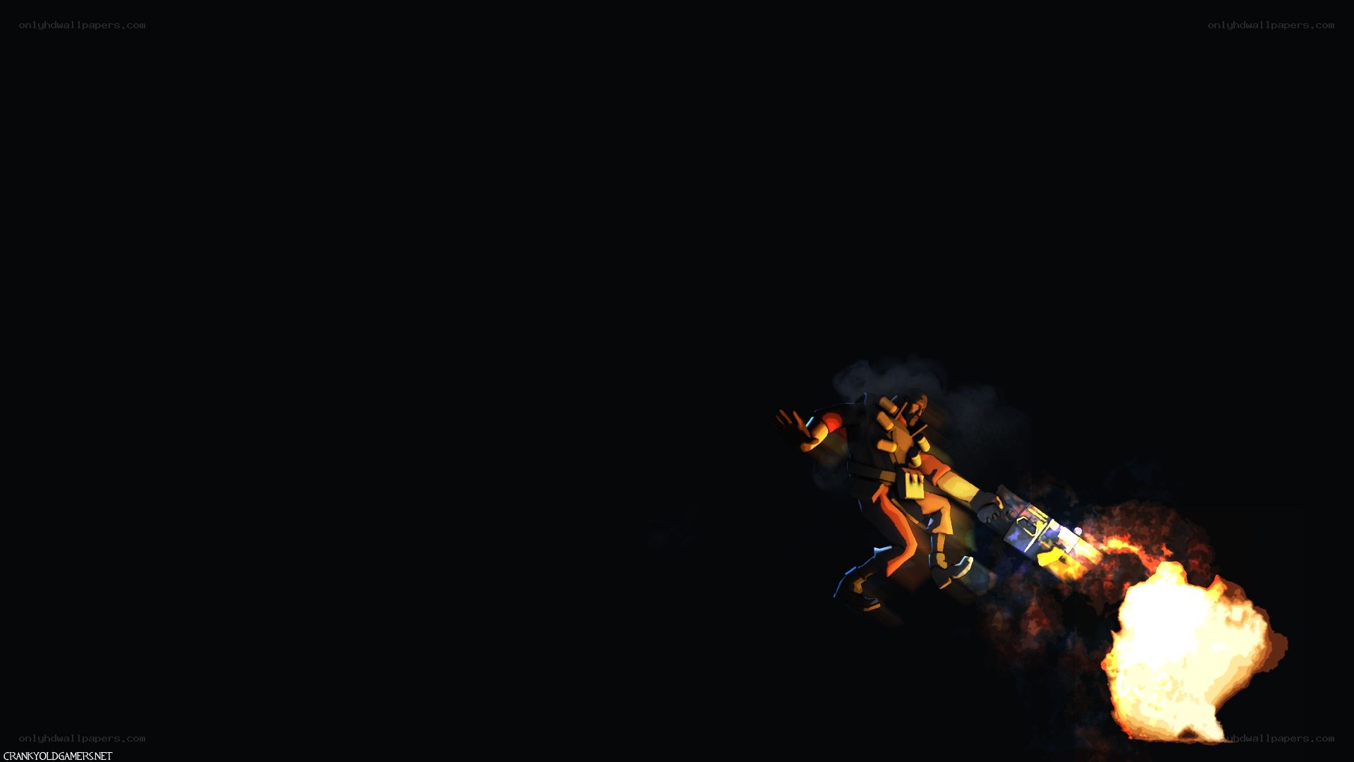 Rocket-powered character in flight