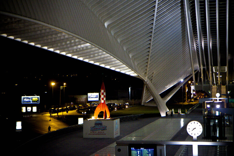 Rocket Sculpture at Night