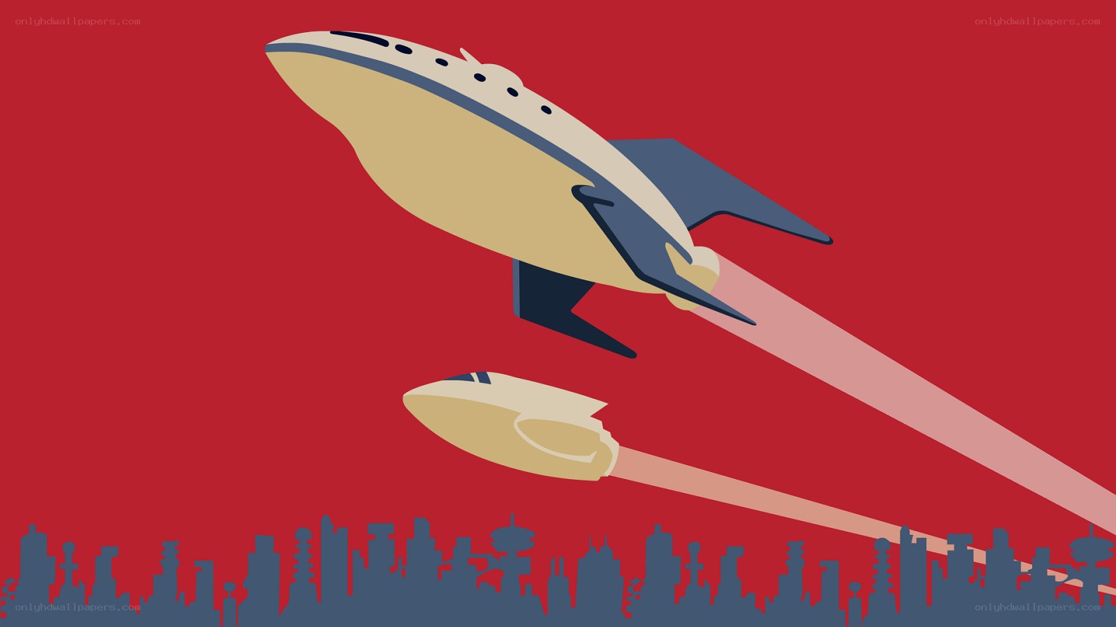 Rocket ships over city