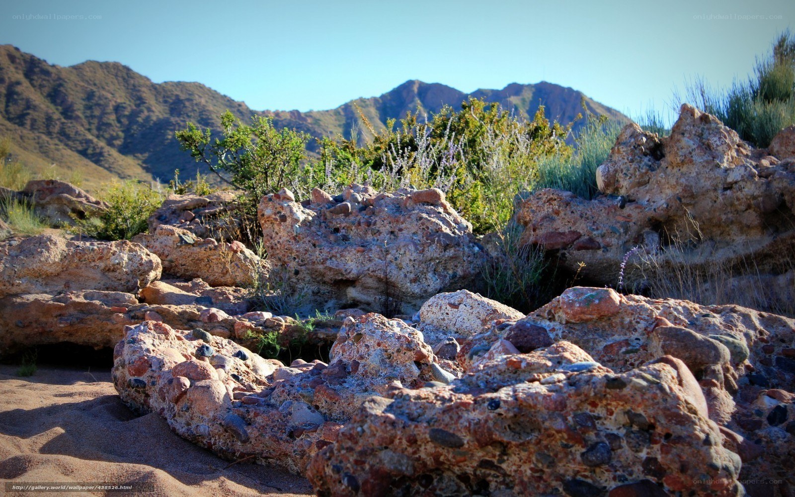 Rocks and mountains in desert