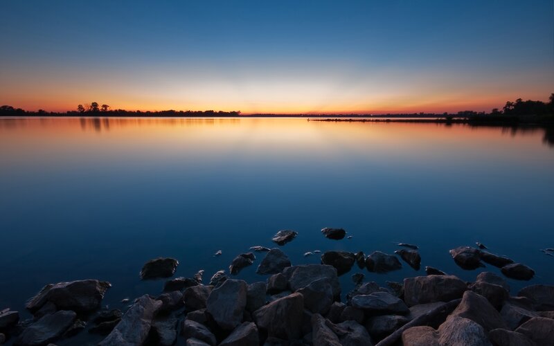 Rocks at Lake Shore — Blue, Serene
