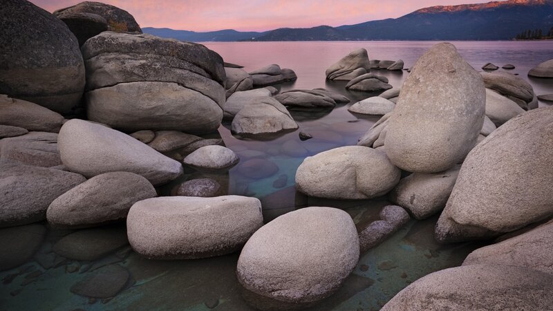 rocks at lake tahoe sunset