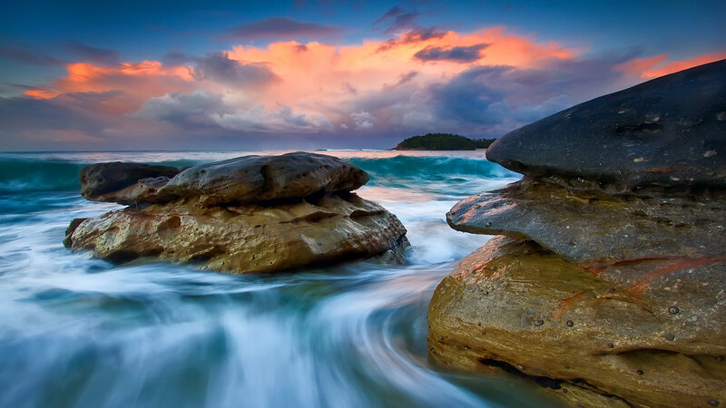 Rocks at Ocean Shoreline — Blue, Dramatic