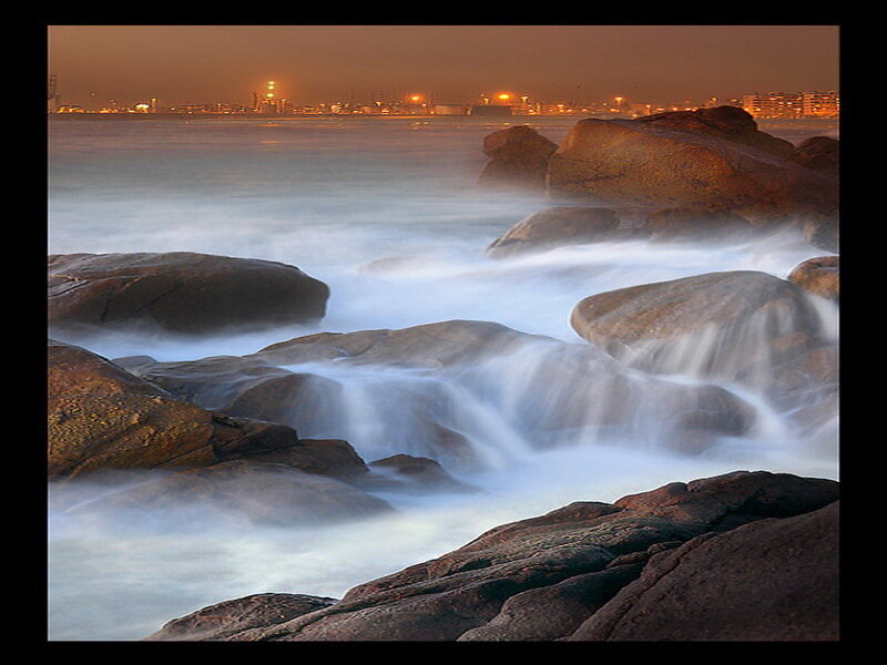 Rocks at Ocean Shoreline — Blue