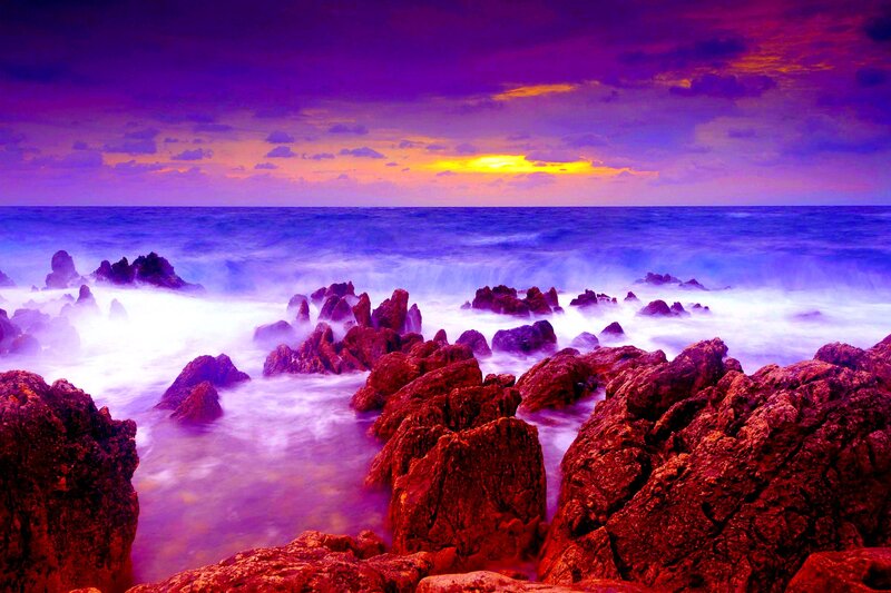 Rocks at Ocean Shoreline — Purple, Dramatic