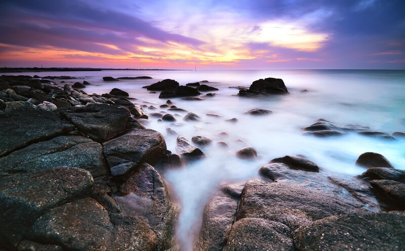 Rocks at Ocean Shoreline — Purple