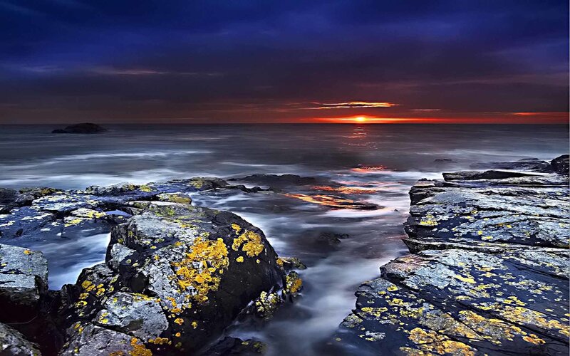 Rocks at Sunset — Blue, Dramatic, Photograph, Ocean