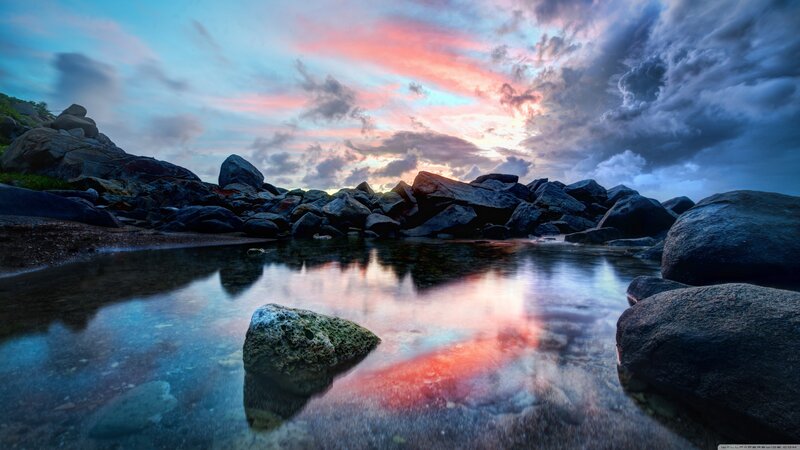 Rocks at Sunset — Blue, Dramatic, Photograph