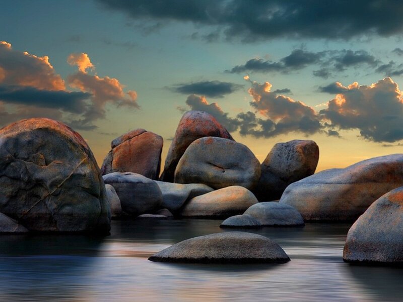 rocks at sunset by the water