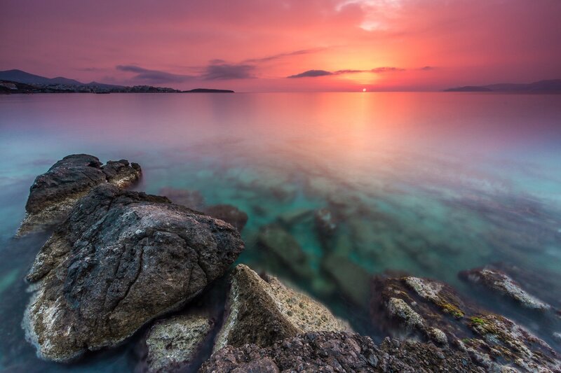 Rocks at Sunset — Pink, Serene, Photograph