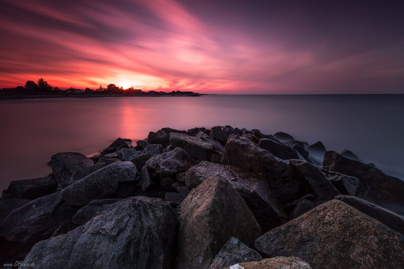 Rocks at Sunset — Purple, Dramatic, Photograph, Sky