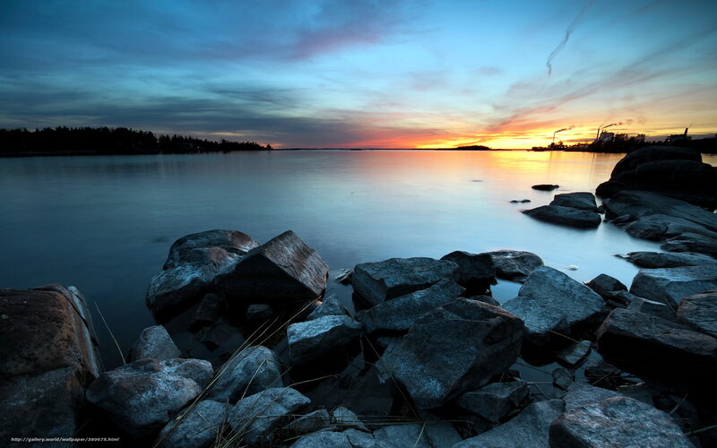 Rocks at Water's Edge — Blue, Serene