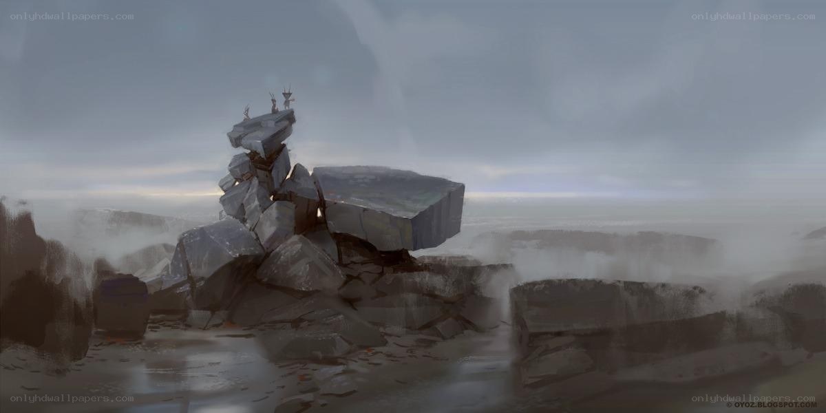 Rocks in a stormy landscape