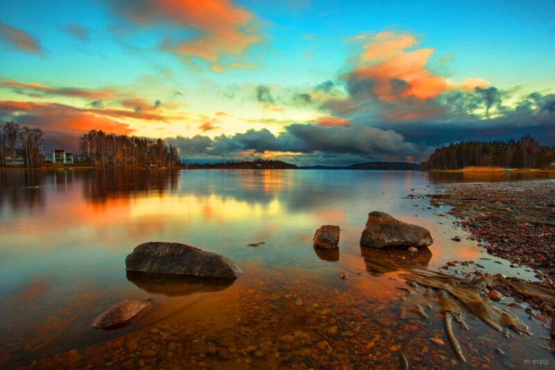 Rocks in Calm Lake — Blue, Serene