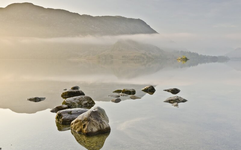 Rocks in Calm Lake — Gray, Serene